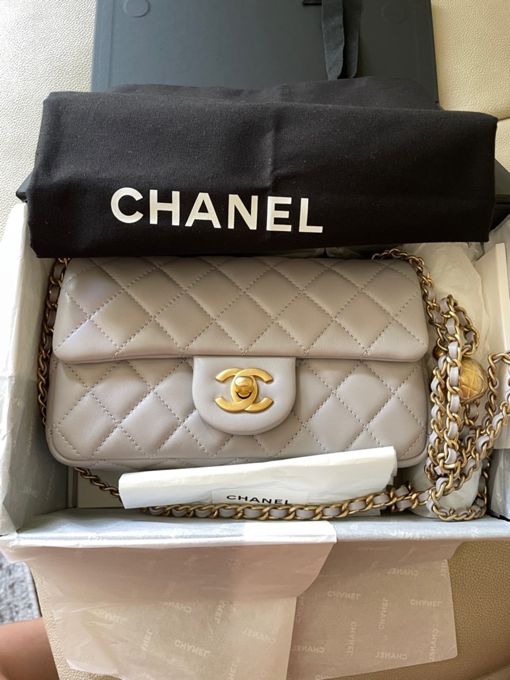 Chanel Mini Pearl Crush Quilted Lambskin Flap Bag in Gray 22B